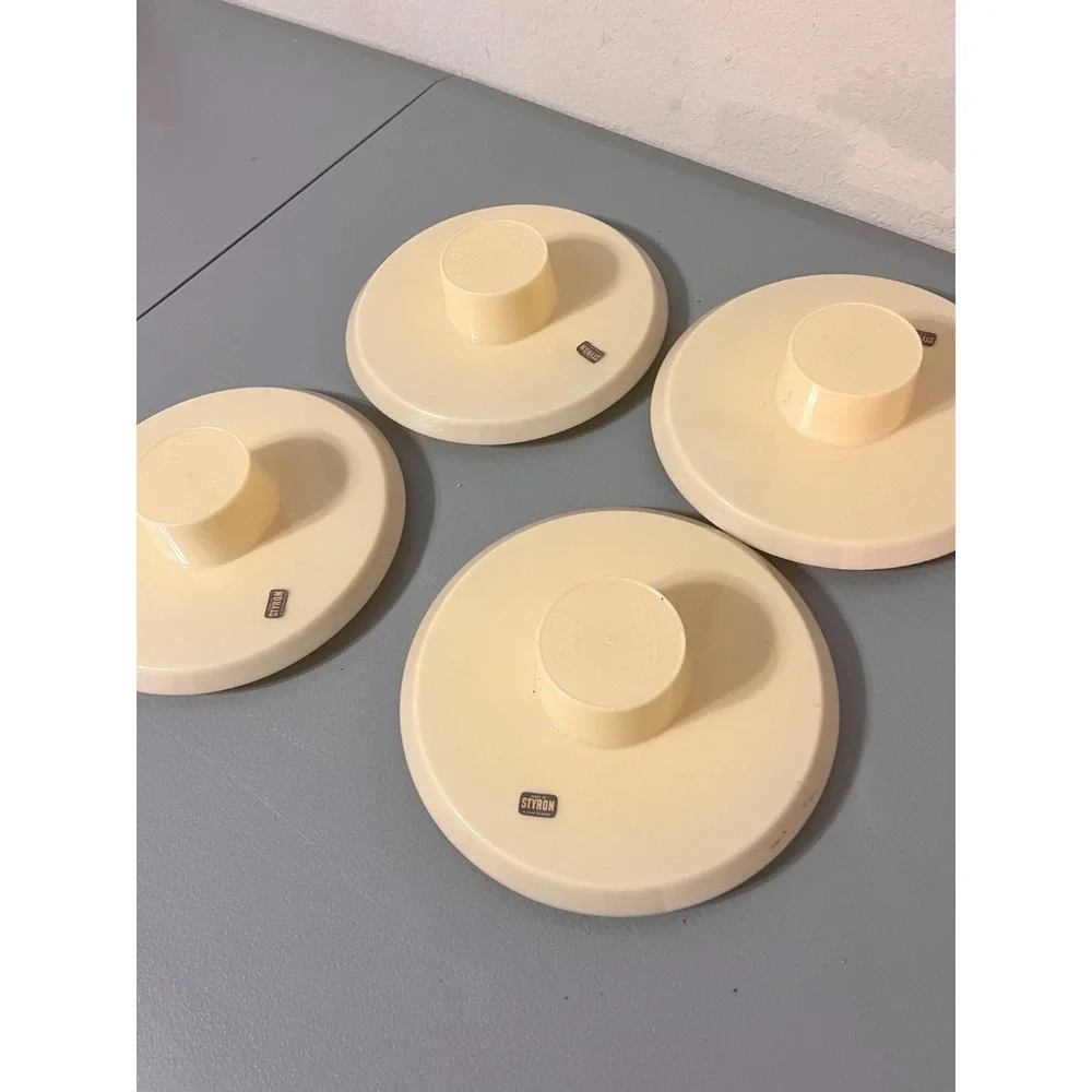 Retro Hi-Snack Party Plates Serv-Rite Set Of‎ 4 Matching Cream Gold Trim Retro